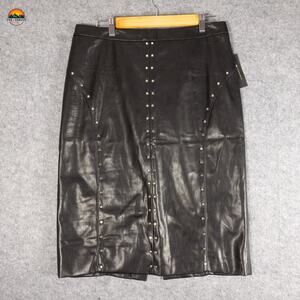 Worthington Straight & Pencil Skirt Black Faux Leather Studded Women's Size 12